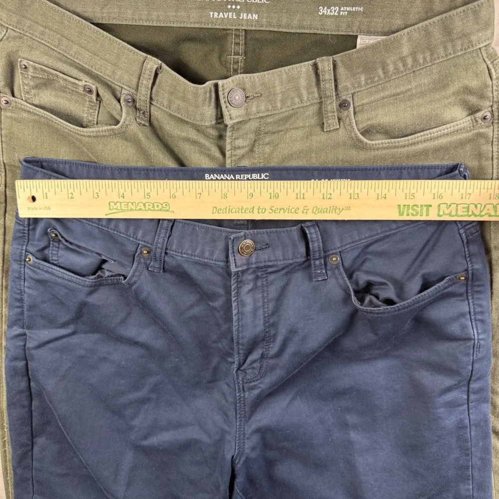 Banana Republic Travel Jean Lot Mens 34x32 Athletic Slim Fit Navy Green Gray 3pk